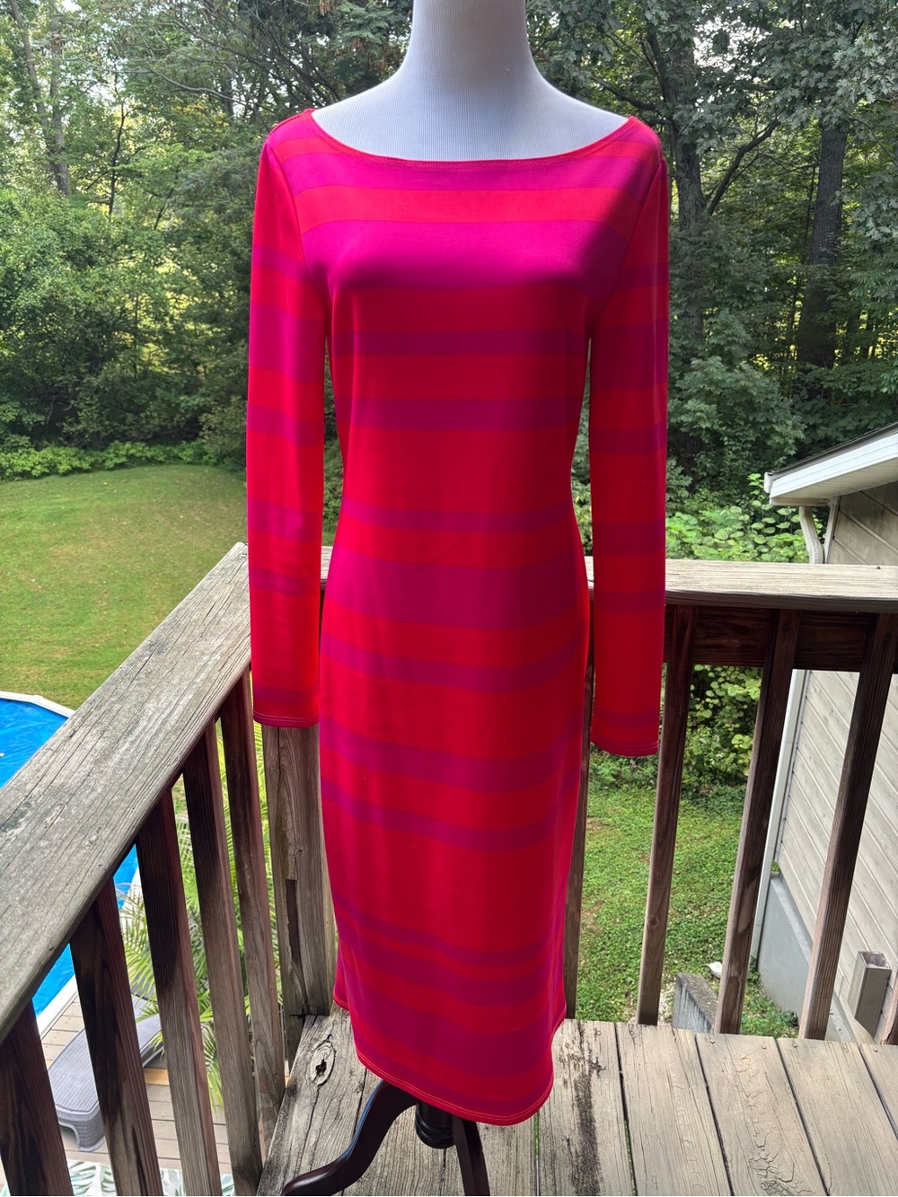 Women's Fuchsia and Magenta Striped Boatneck Dress